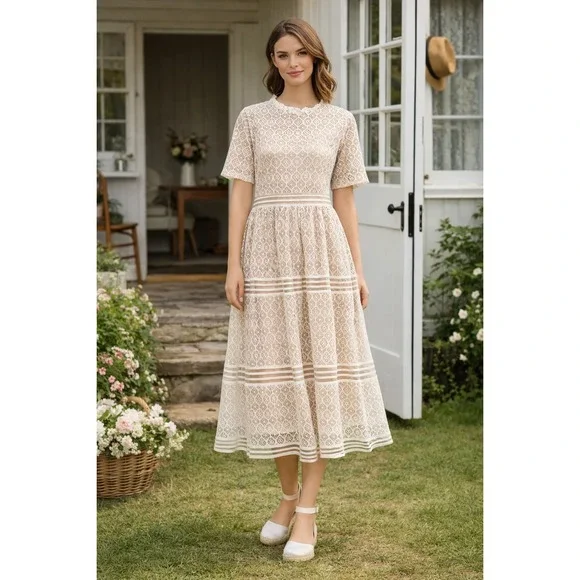 Baltic Born Windsor Lace Midi Dress | Ivory L